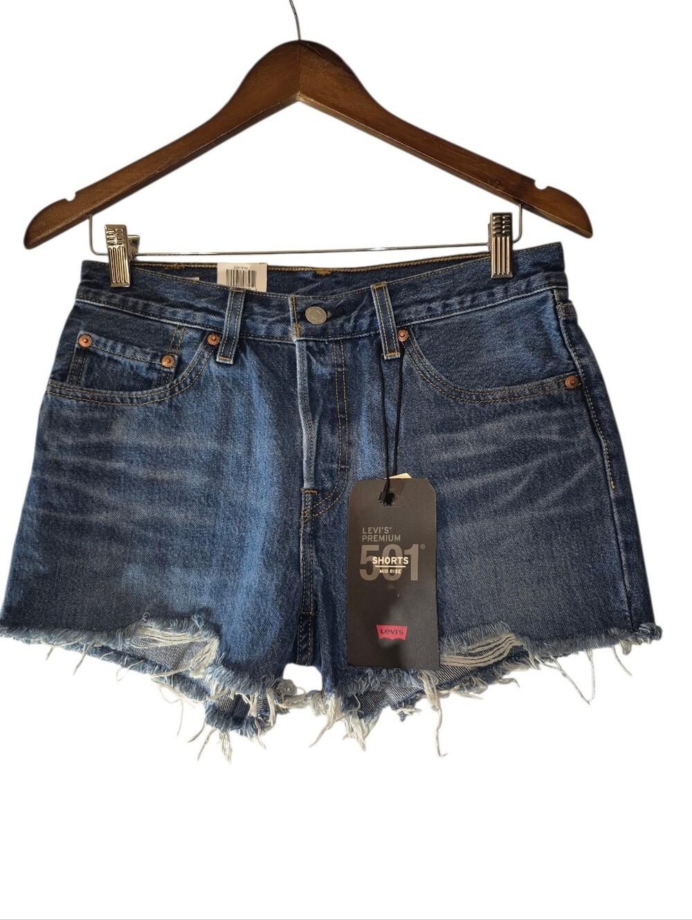 Levi's 501 Mid Rise NWT Dark Blue Distressed Denim Cutoff Shorts 27